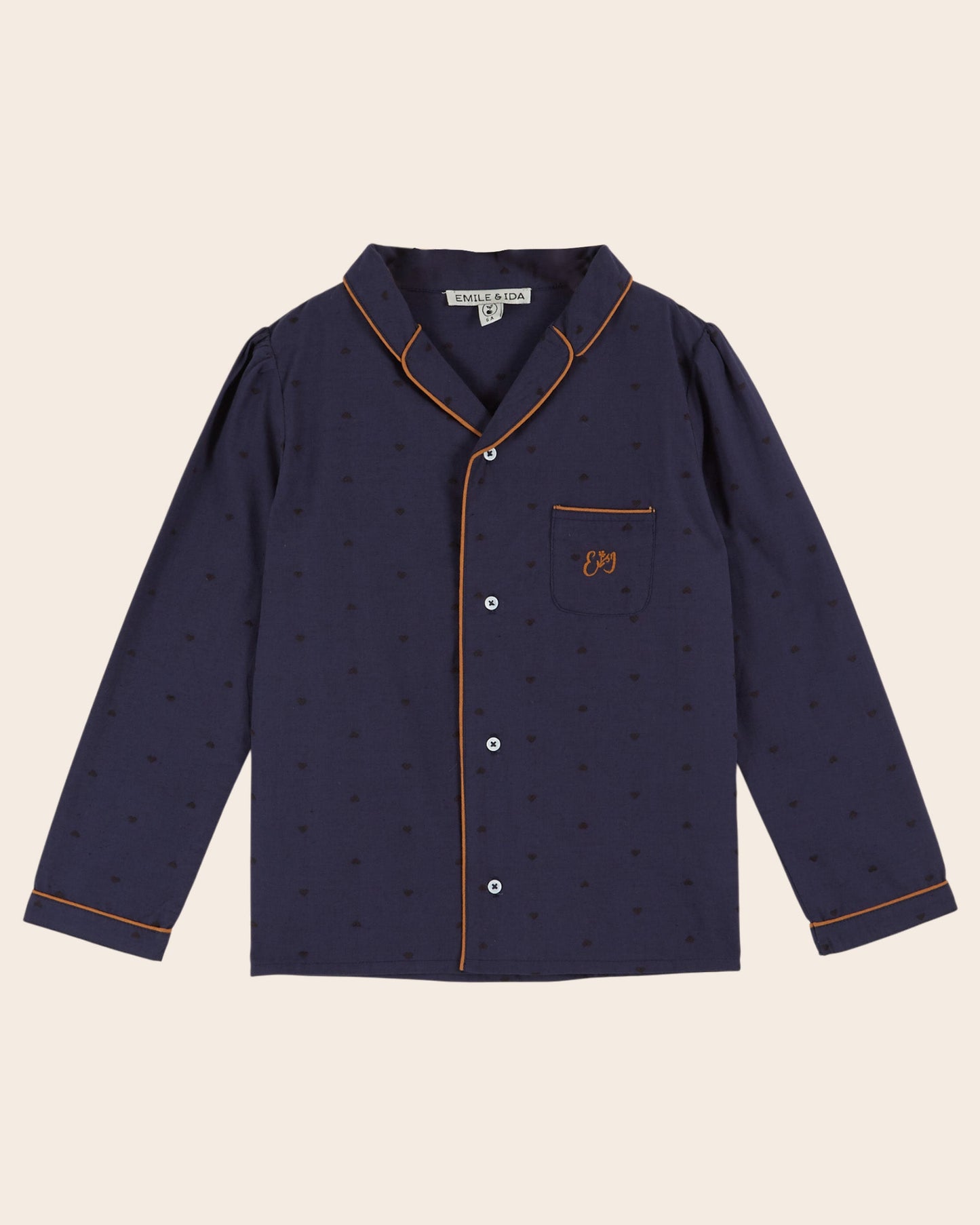 Pyjama fille - Coeurs brodés navy