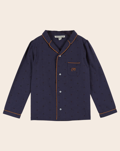 Pyjama fille - Coeurs brodés navy