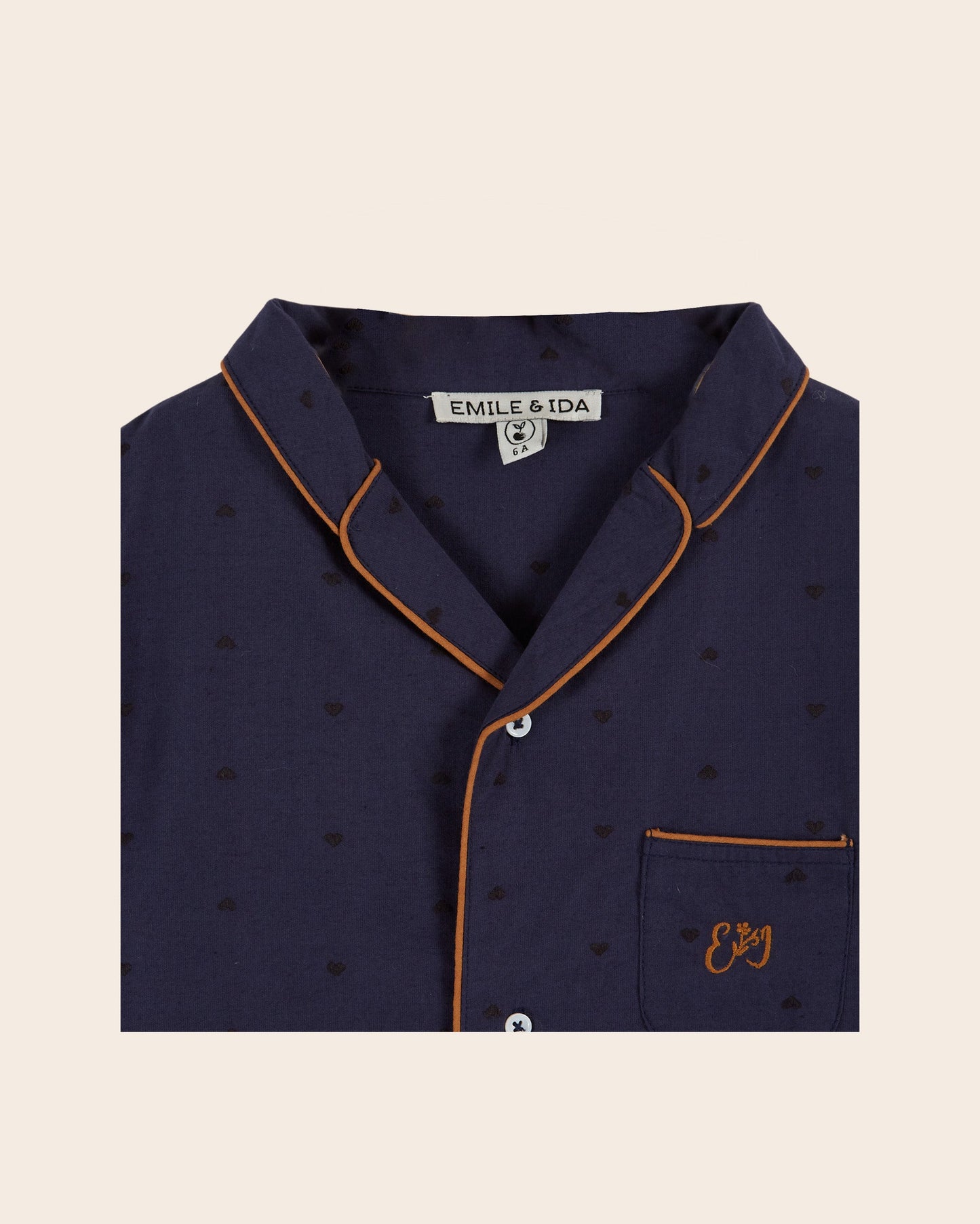 Pyjama fille - Coeurs brodés navy