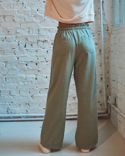 Pantalon wide coton lin amande