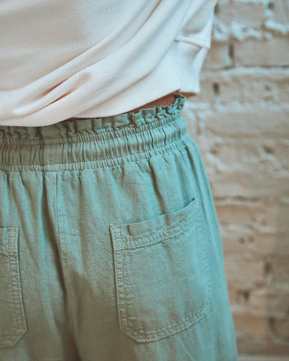Pantalon wide coton lin amande