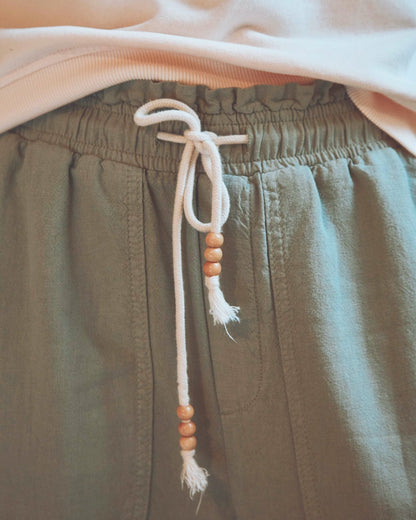 Pantalon wide coton lin amande
