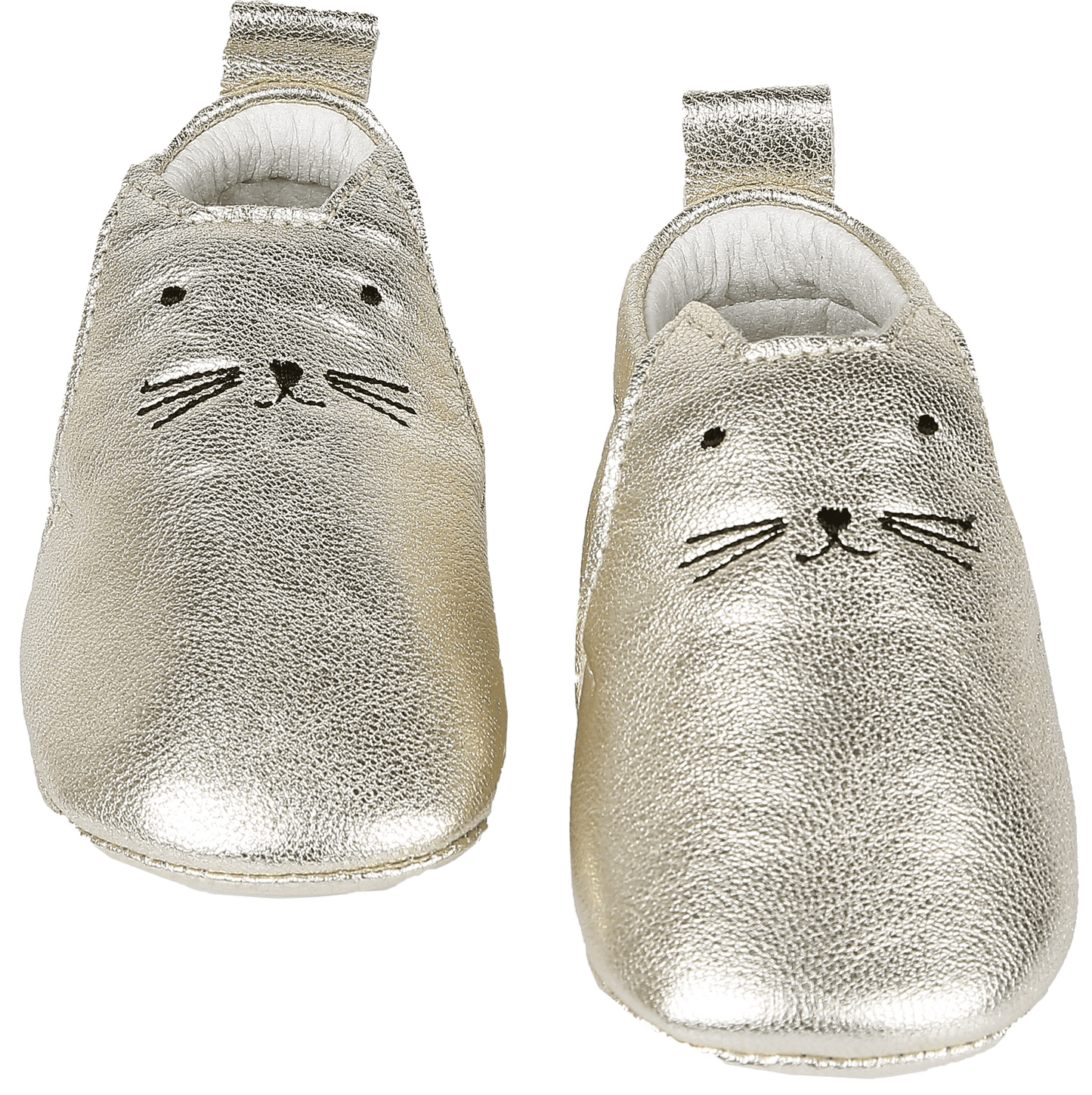 Chaussons chat cuir irisé or