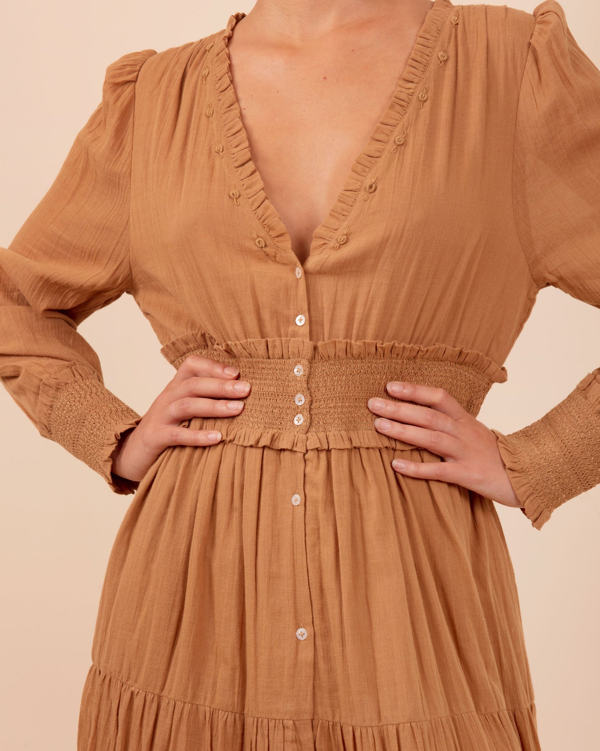 Robe longue coton noix