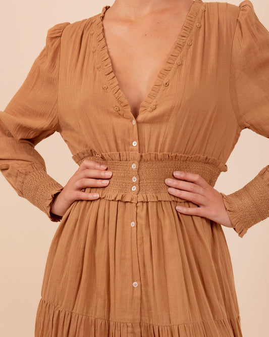 Robe longue coton noix