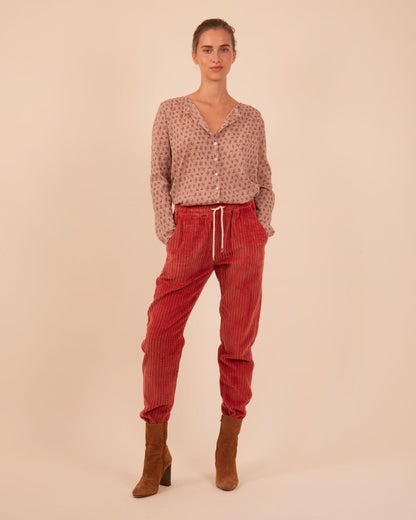 Pantalon velours de coton tomette