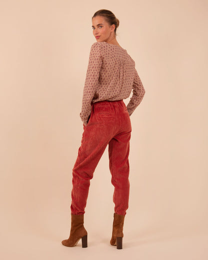 Pantalon velours de coton tomette
