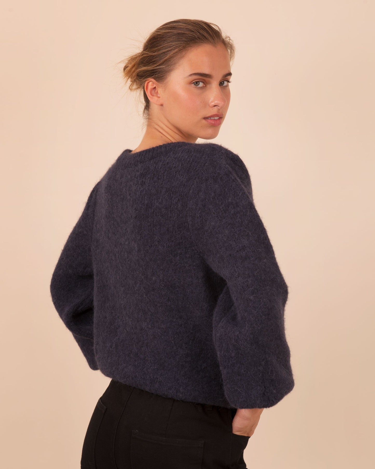 Cardigan laine d'alpaga bleu marine