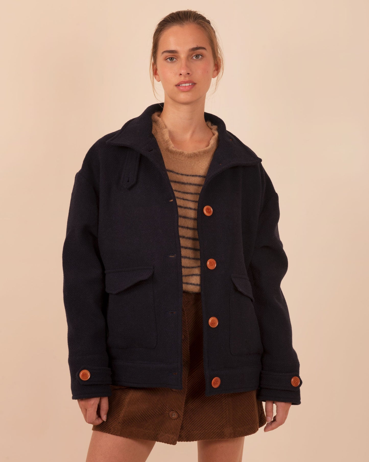 Blouson laine recyclée marine
