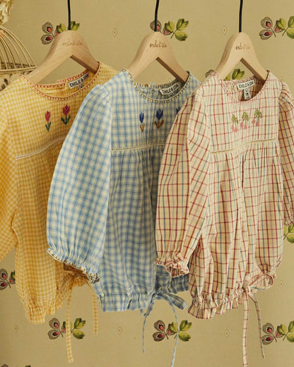 Blouse broderie vichy jaune