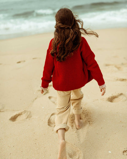 Cardigan enfant laine recyclée rouge