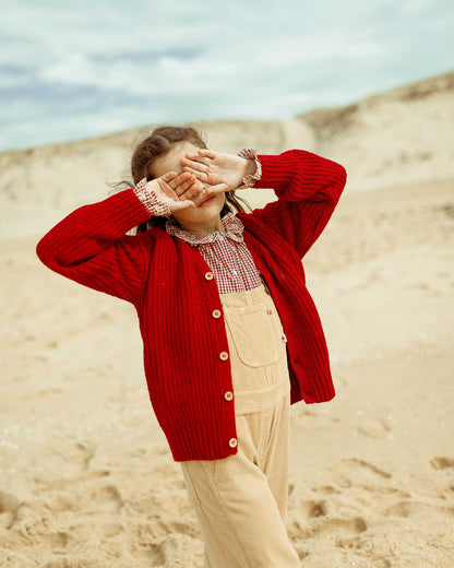 Cardigan enfant laine recyclée rouge