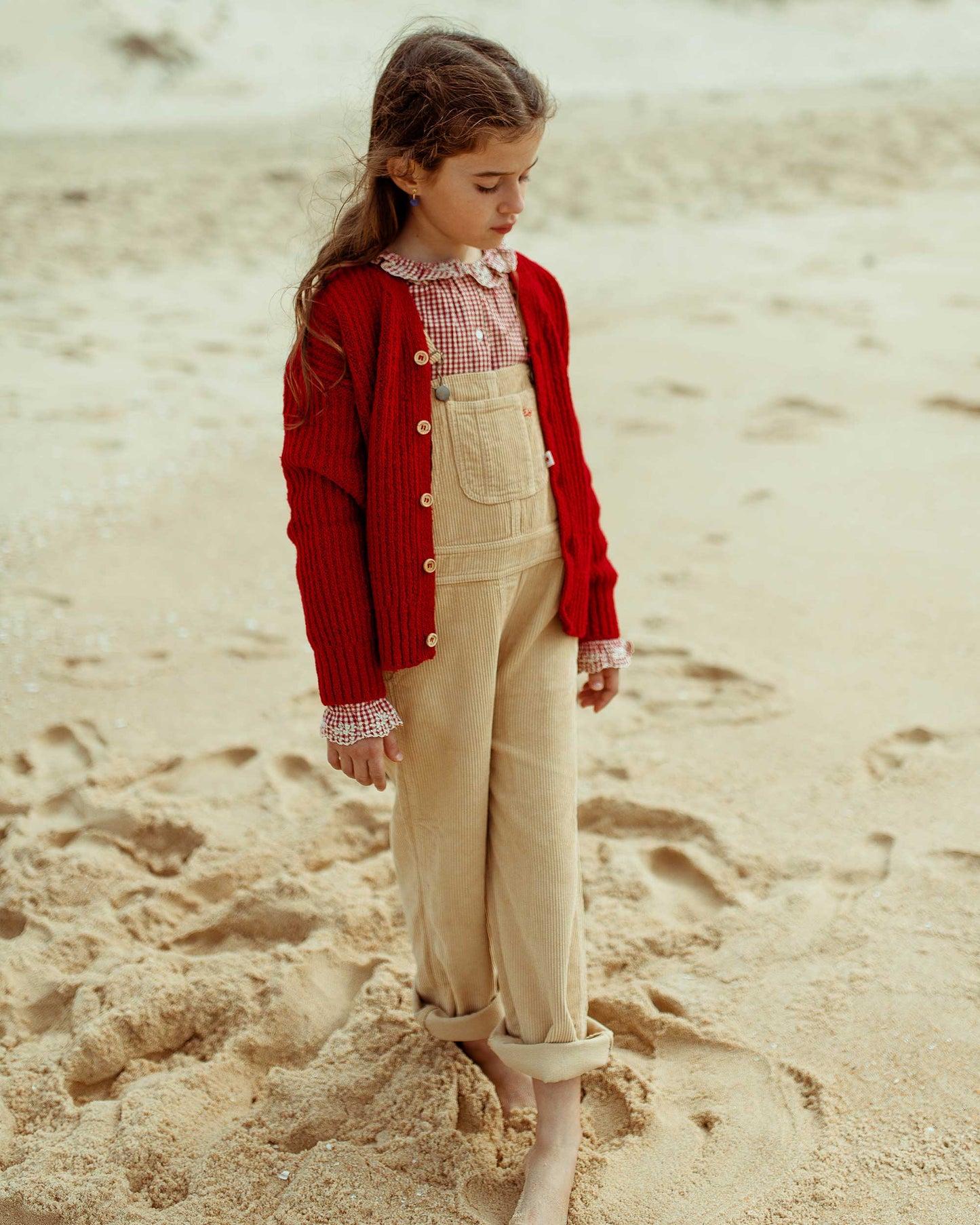 Cardigan enfant laine recyclée rouge