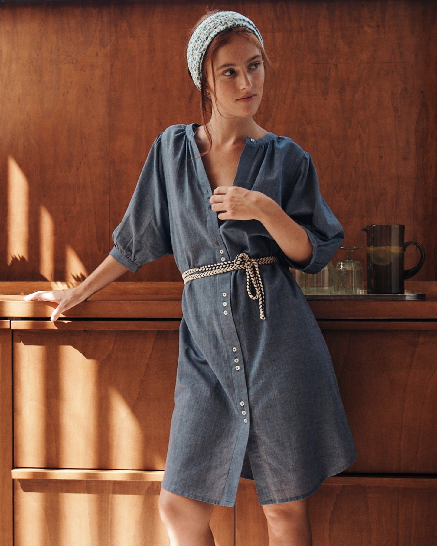 Robe khadi de coton bleu