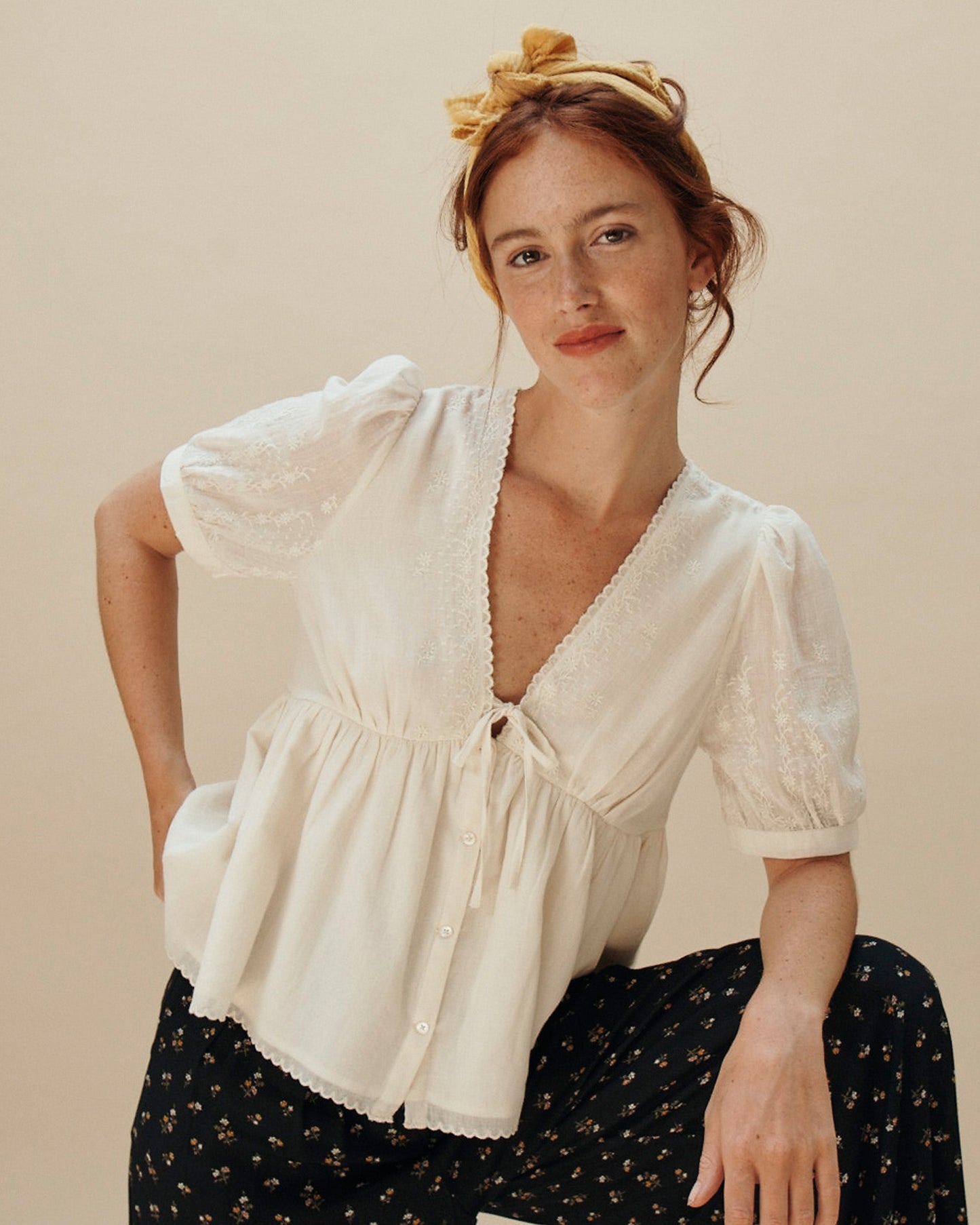 Blouse broderie vintage écru
