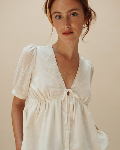 Blouse broderie vintage écru