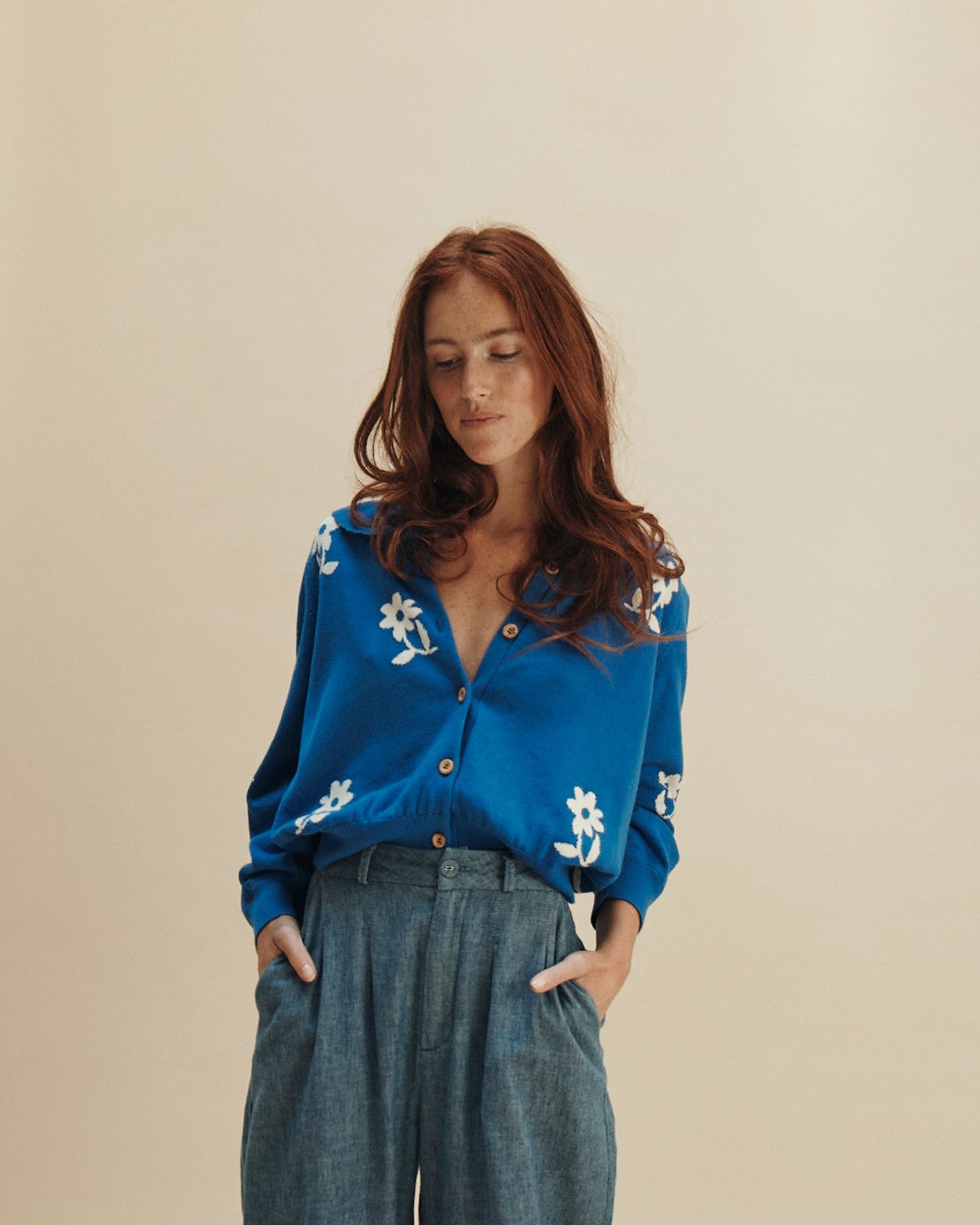 Pantalon palazzo lin et coton bleu indigo