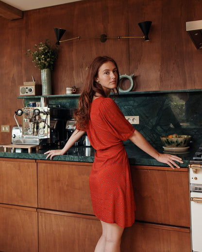 Robe chemisier à fleurs rouge