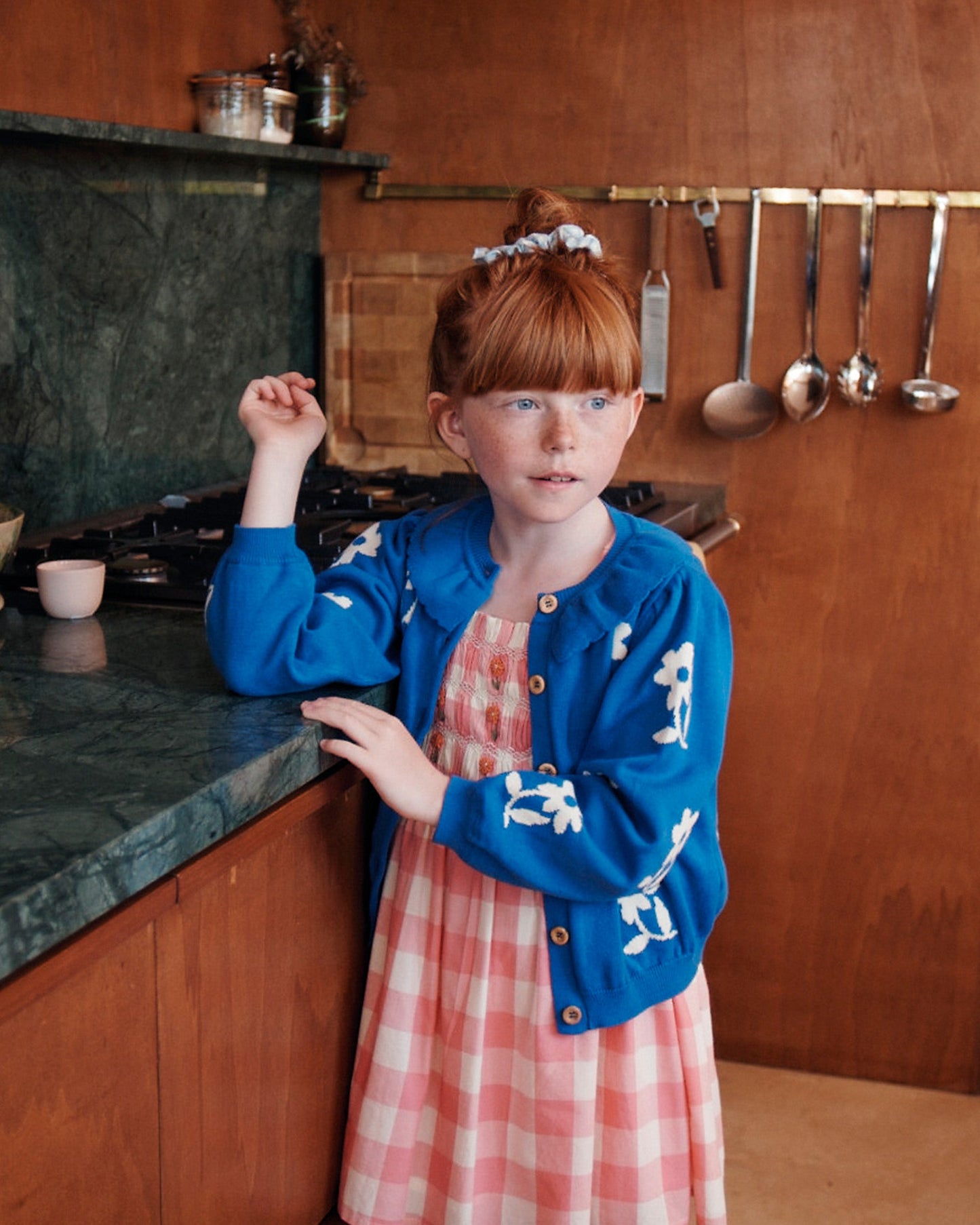 Cardigan fleurs coton bio fille saphir