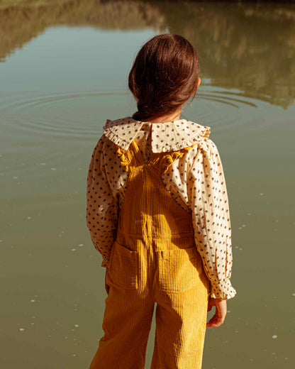 Salopette à volants velours jaune