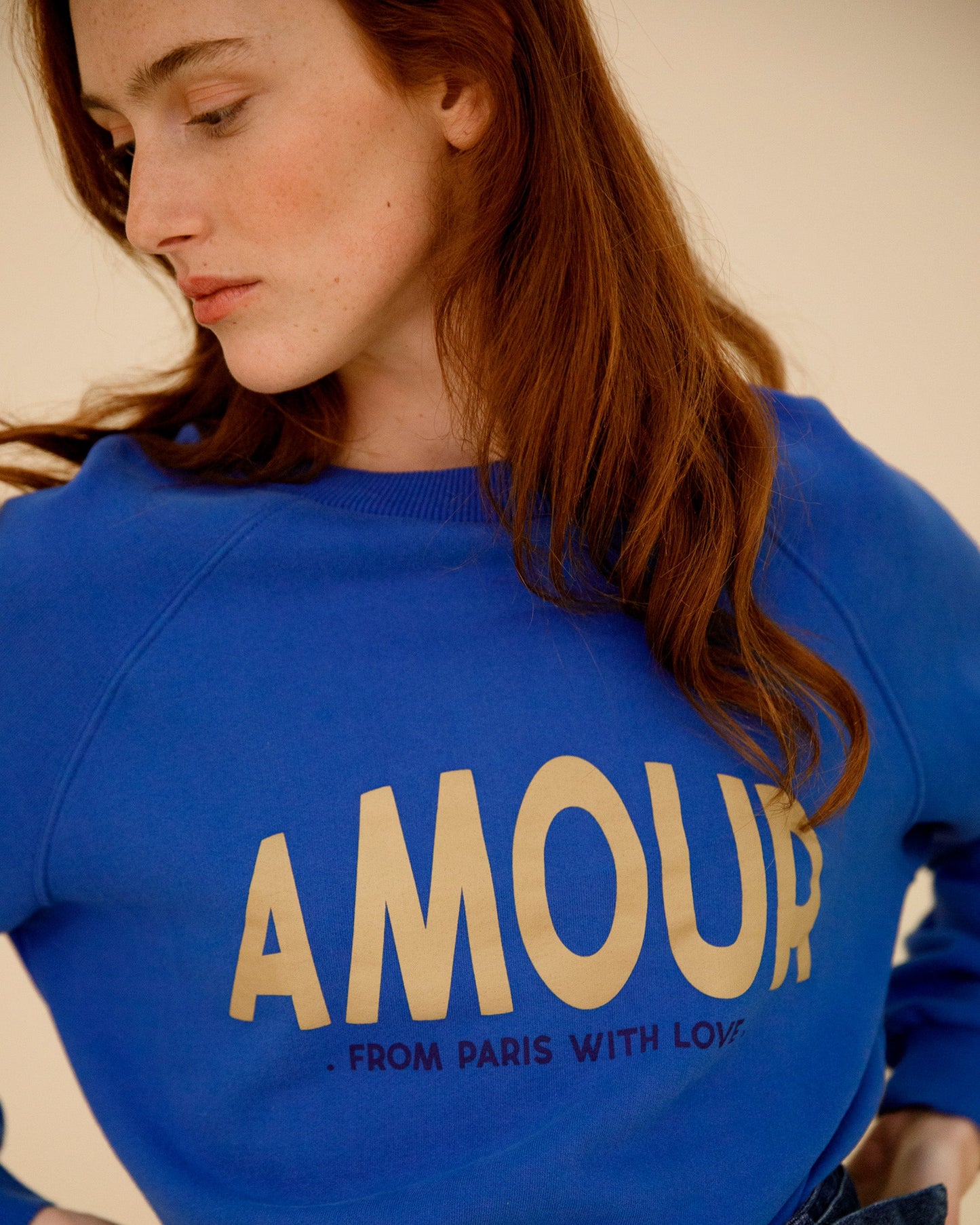 Sweat amour coton bio bleu saphir
