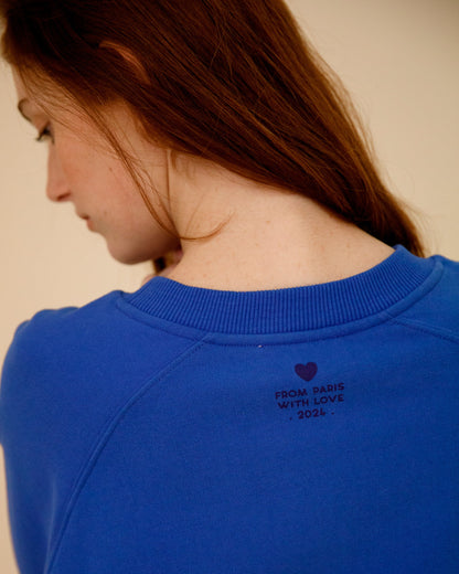 Sweat amour coton bio bleu saphir