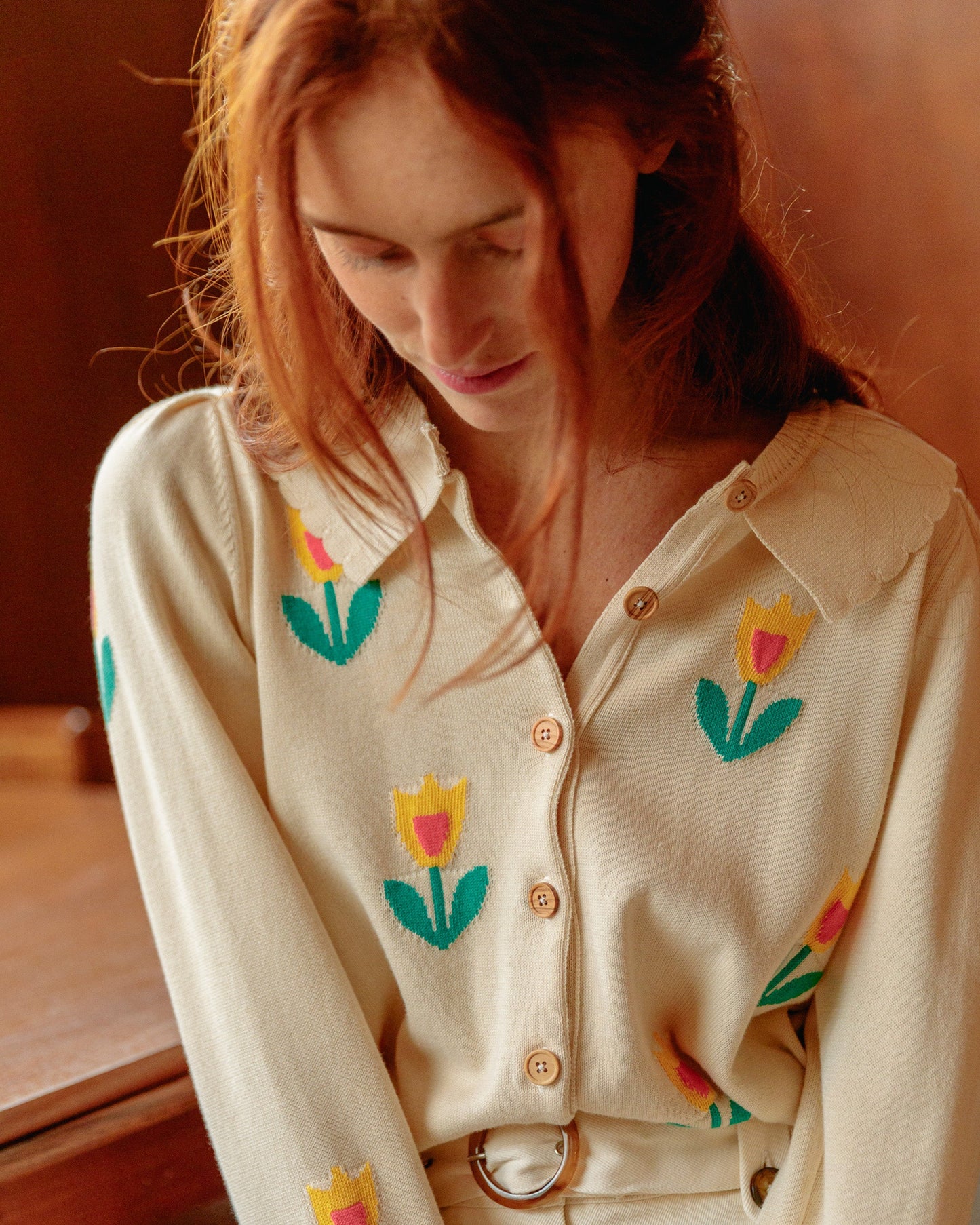 Cardigan tulipe coton bio écru