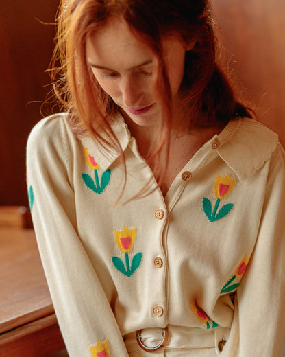 Cardigan tulipe coton bio écru