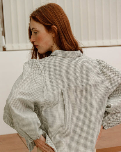Chemise khadi de coton carreaux noir