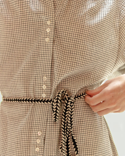 Robe chemisier khadi de coton carreaux noir