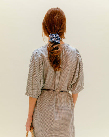 Robe chemisier khadi de coton carreaux noir