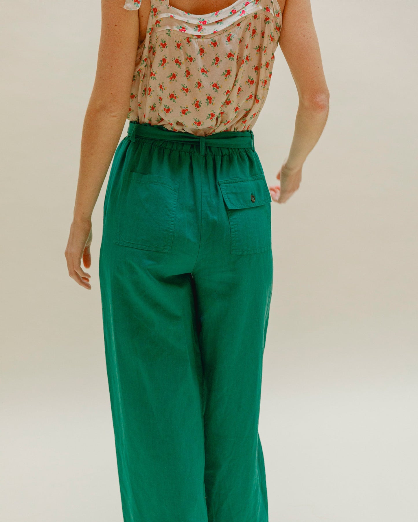 Pantalon noué lin et coton haricot