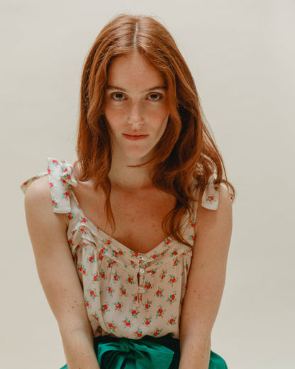 Top à fleurs beige