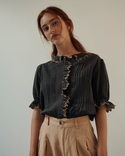 Pantalon palazzo lin et coton beige