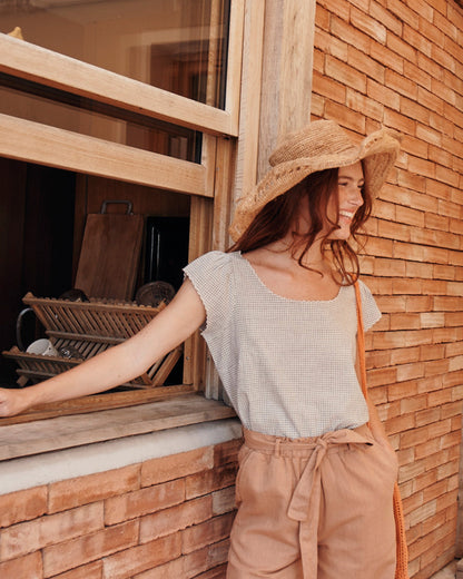 Blouse khadi de coton carreaux noir