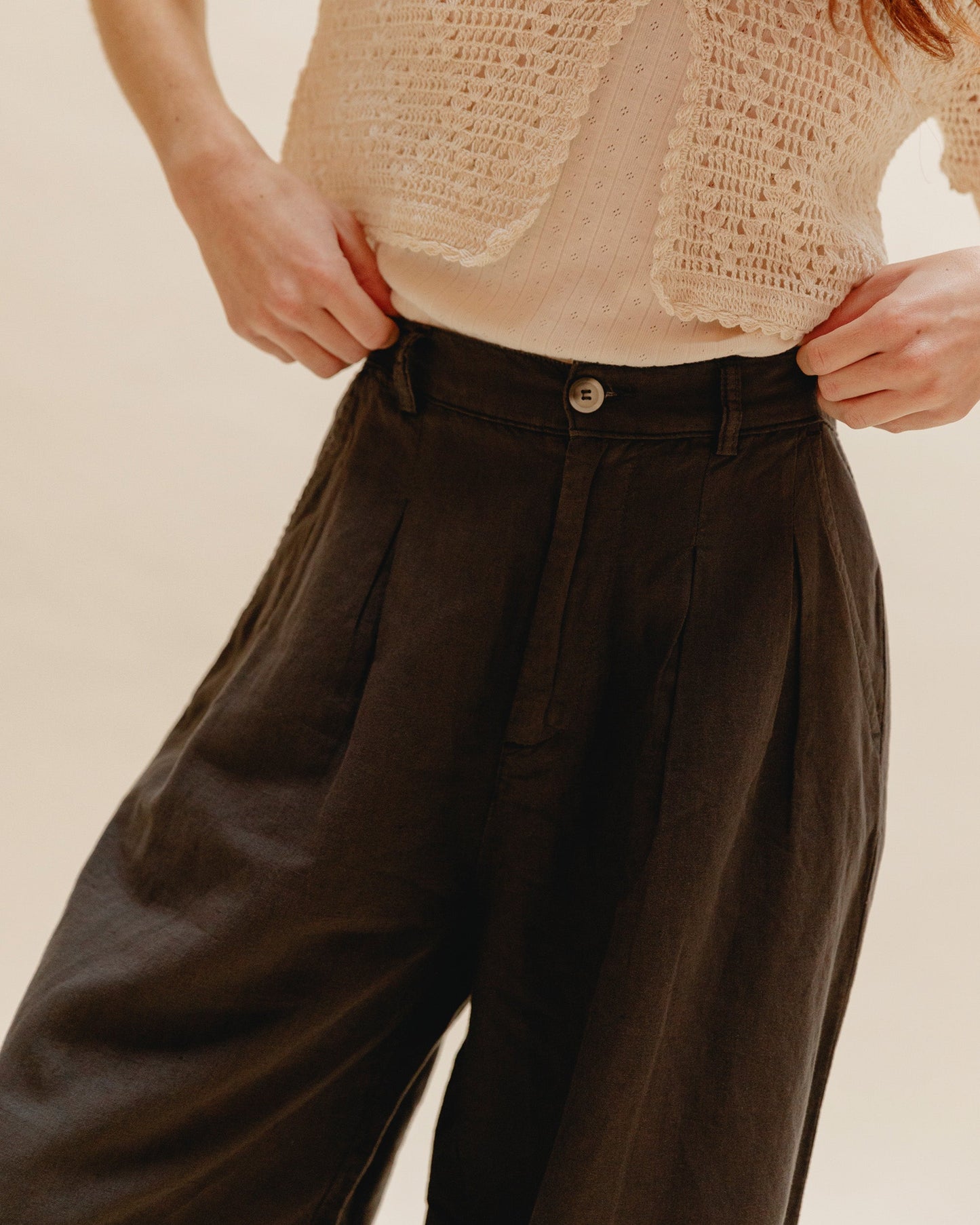 Pantalon palazzo lin et coton bitume