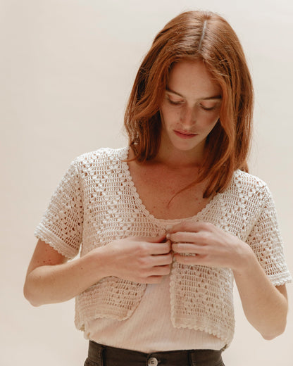 Cardigan crochet femme écru