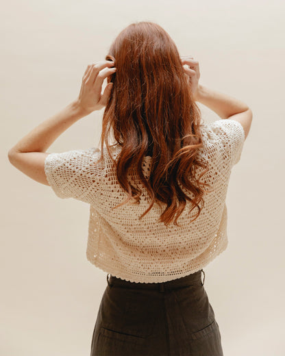 Cardigan crochet femme écru