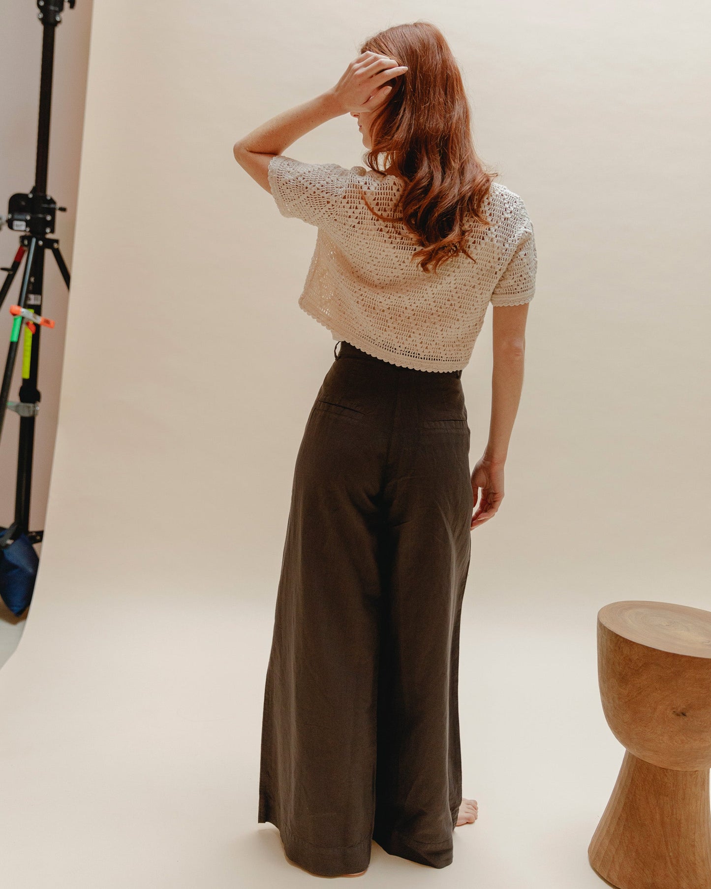 Pantalon palazzo lin et coton bitume