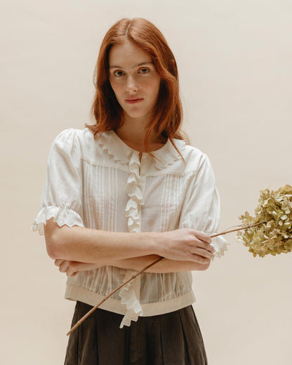 Blouse gaze de coton volants écru