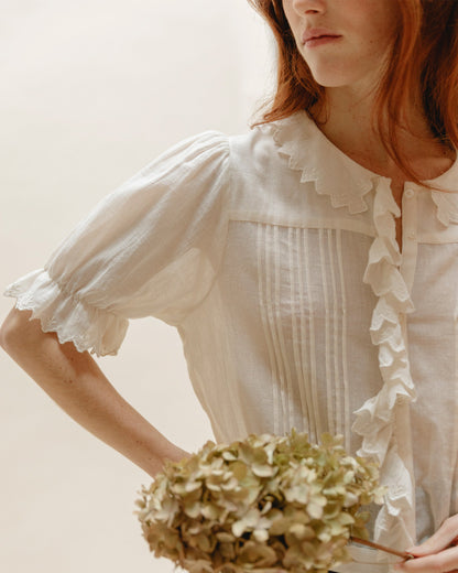 Blouse gaze de coton volants écru
