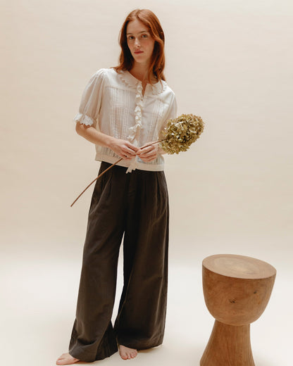 Blouse gaze de coton volants écru