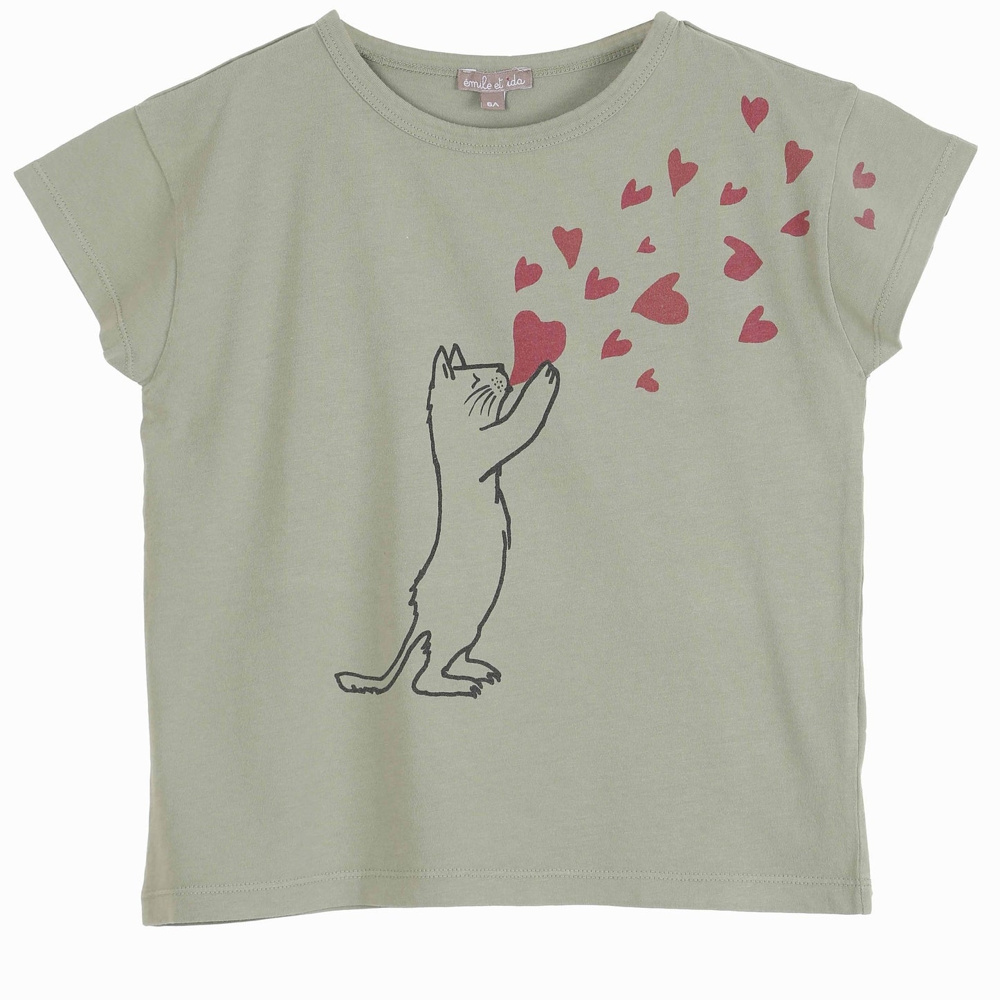 Tee shirt chat imprimé sauge