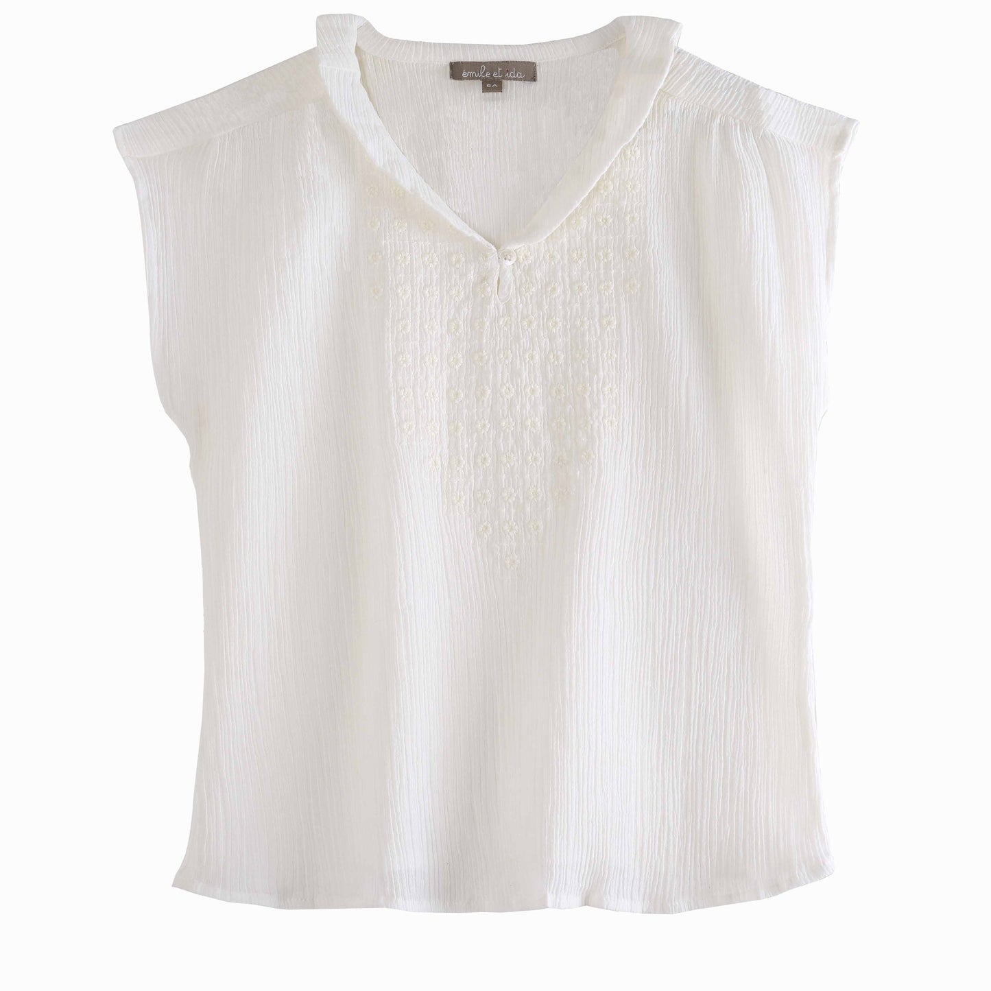 Blouse crépon brodée écru