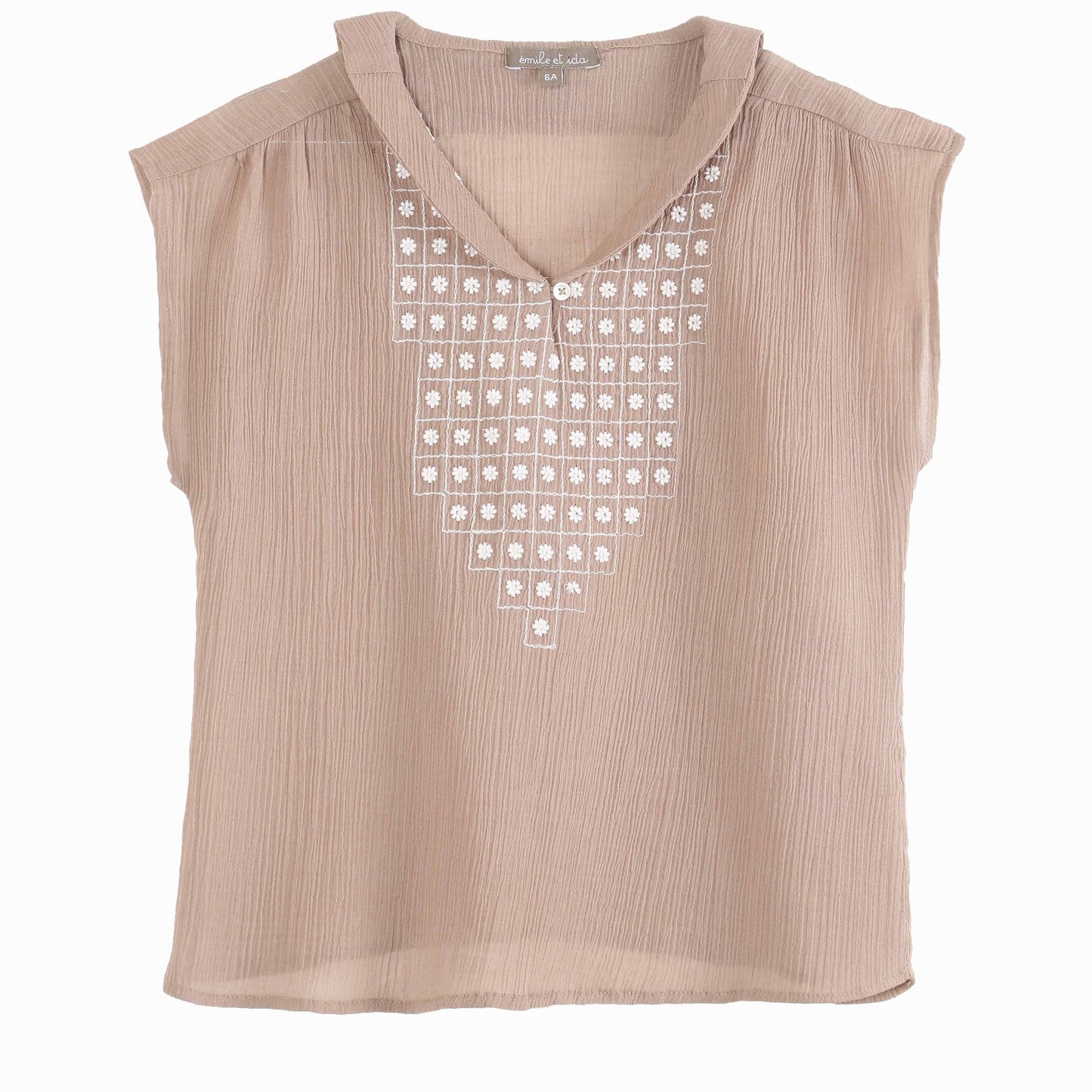 Blouse crépon brodée noisette