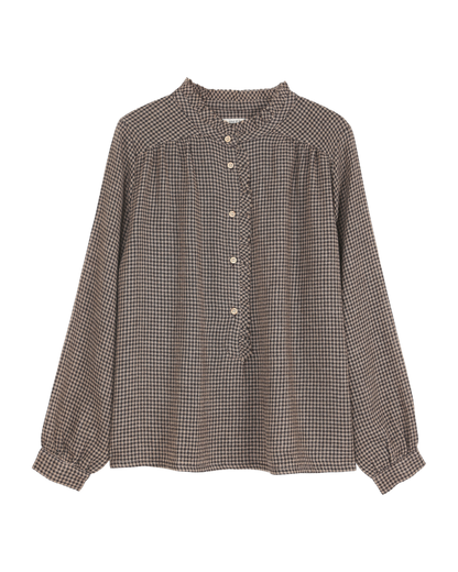 blouse femme en laine et viscose vichy chocolat