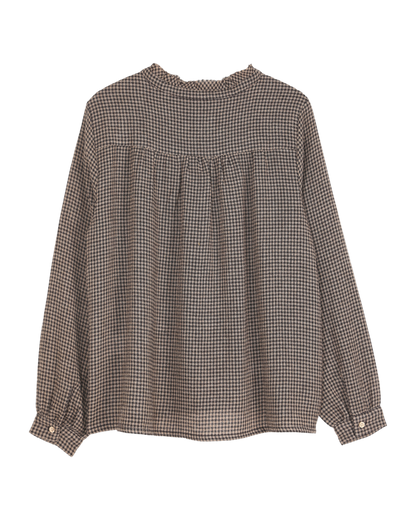 blouse femme en laine et viscose vichy chocolat