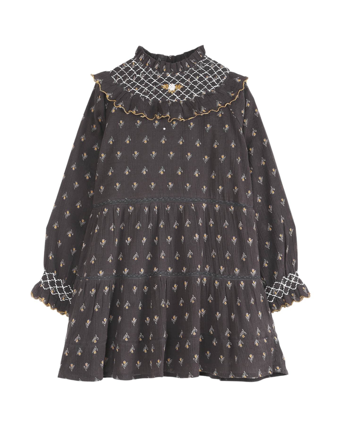 robe a etages en voile de coton creponne jonquille
