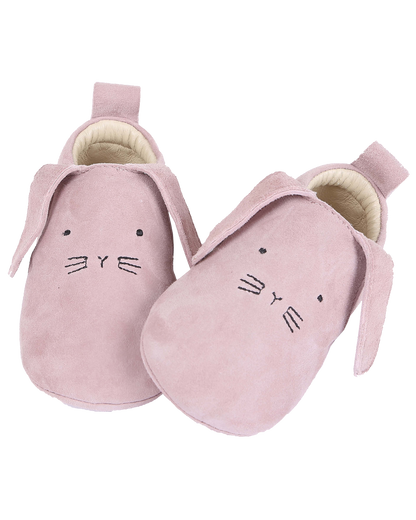 Chaussons bébé lapin en cuir blush