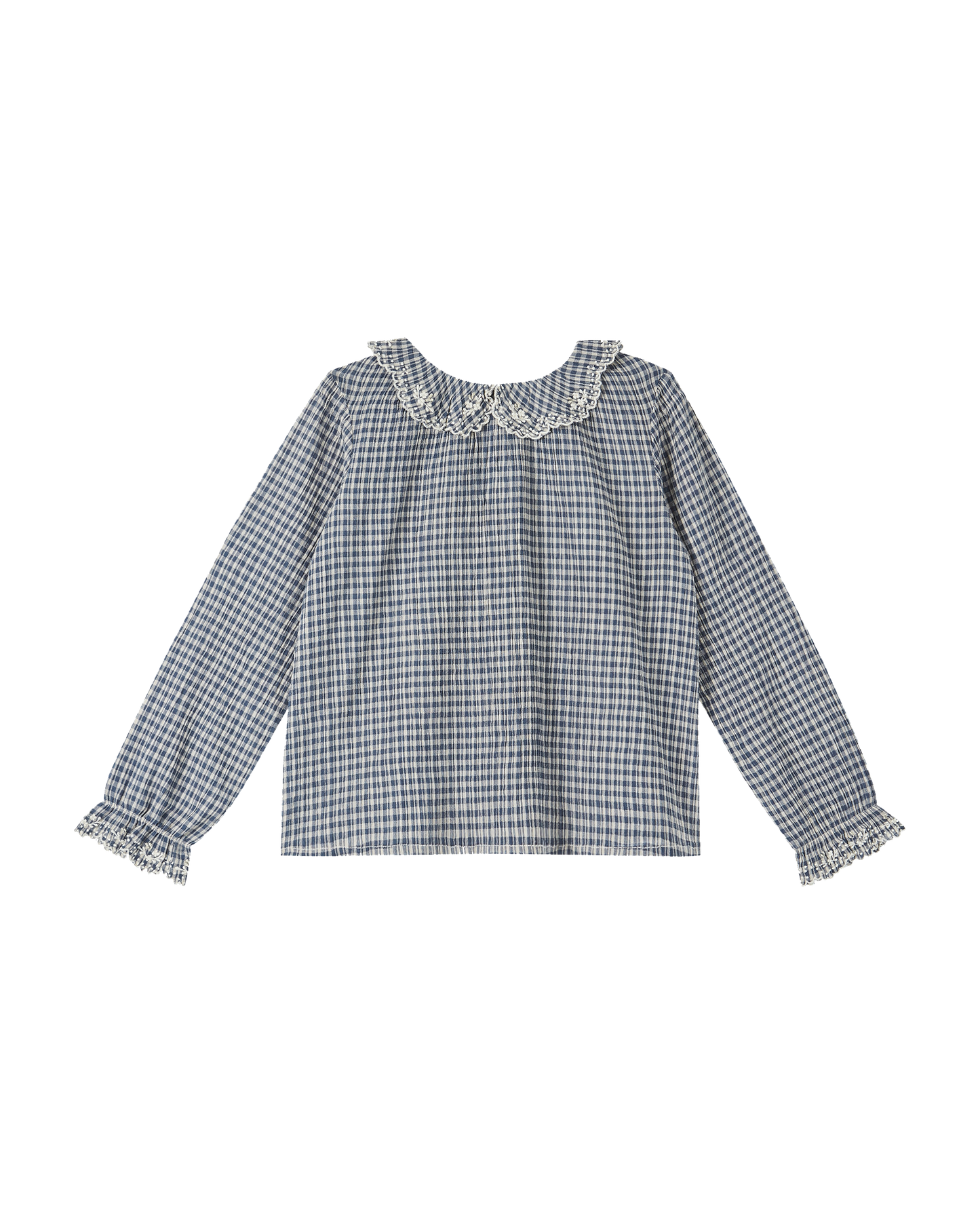 Blouse voile de coton créponné carreau indigo